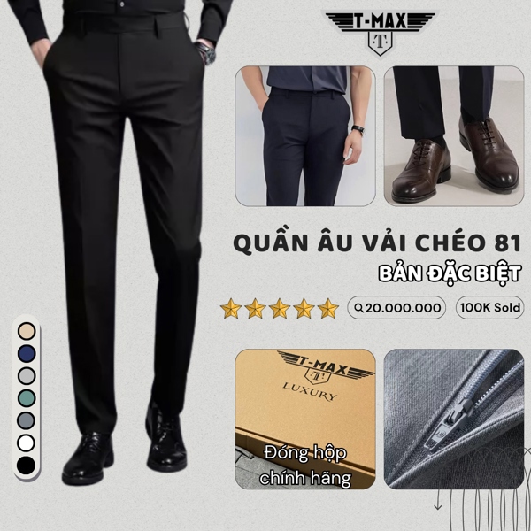 QUẦN ÂU TRƠN VẢI CHÉO 81 TMAX LUXURY - MÀU ĐEN